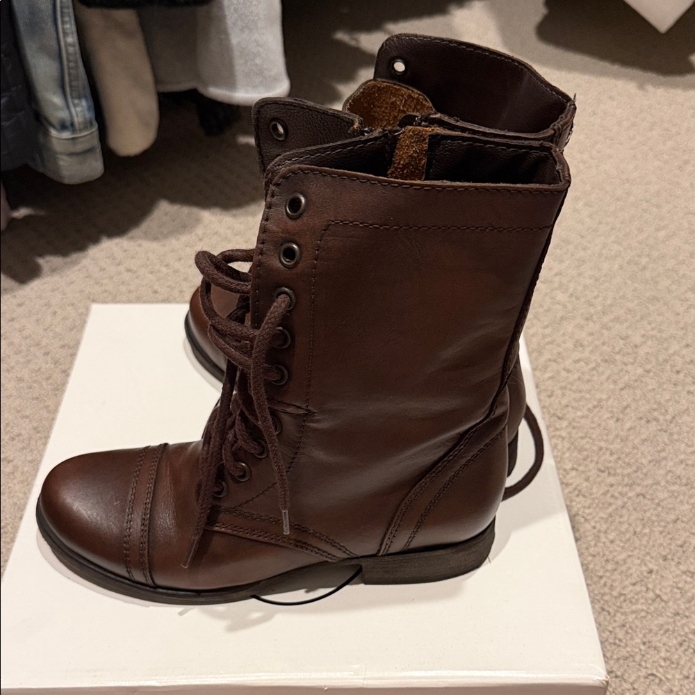 Steve Madden Dark Brown Lace-Up Combat Boots - Picture 4 of 5